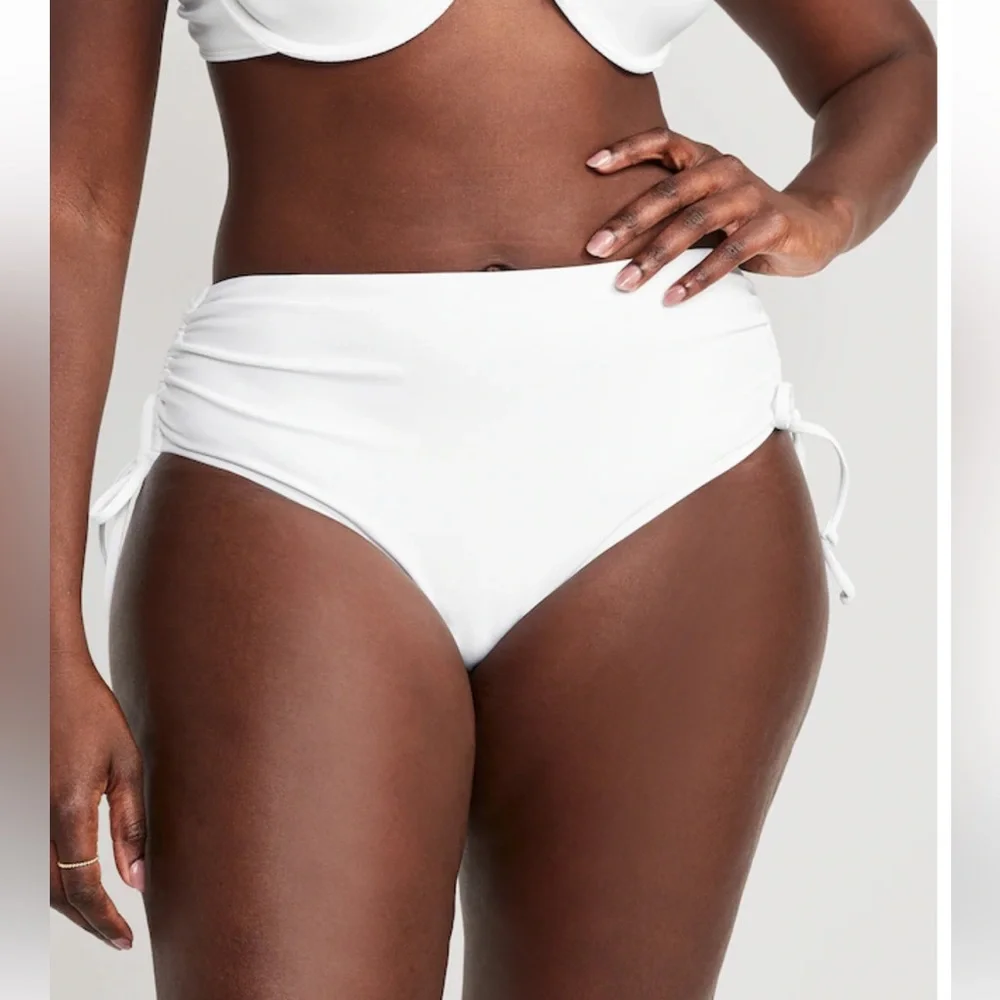 🆕 Old Navy Women’s High-Waisted Tie-Cinched Bikini Swim Bottoms White M 8-10 - Picture 4 of 13
